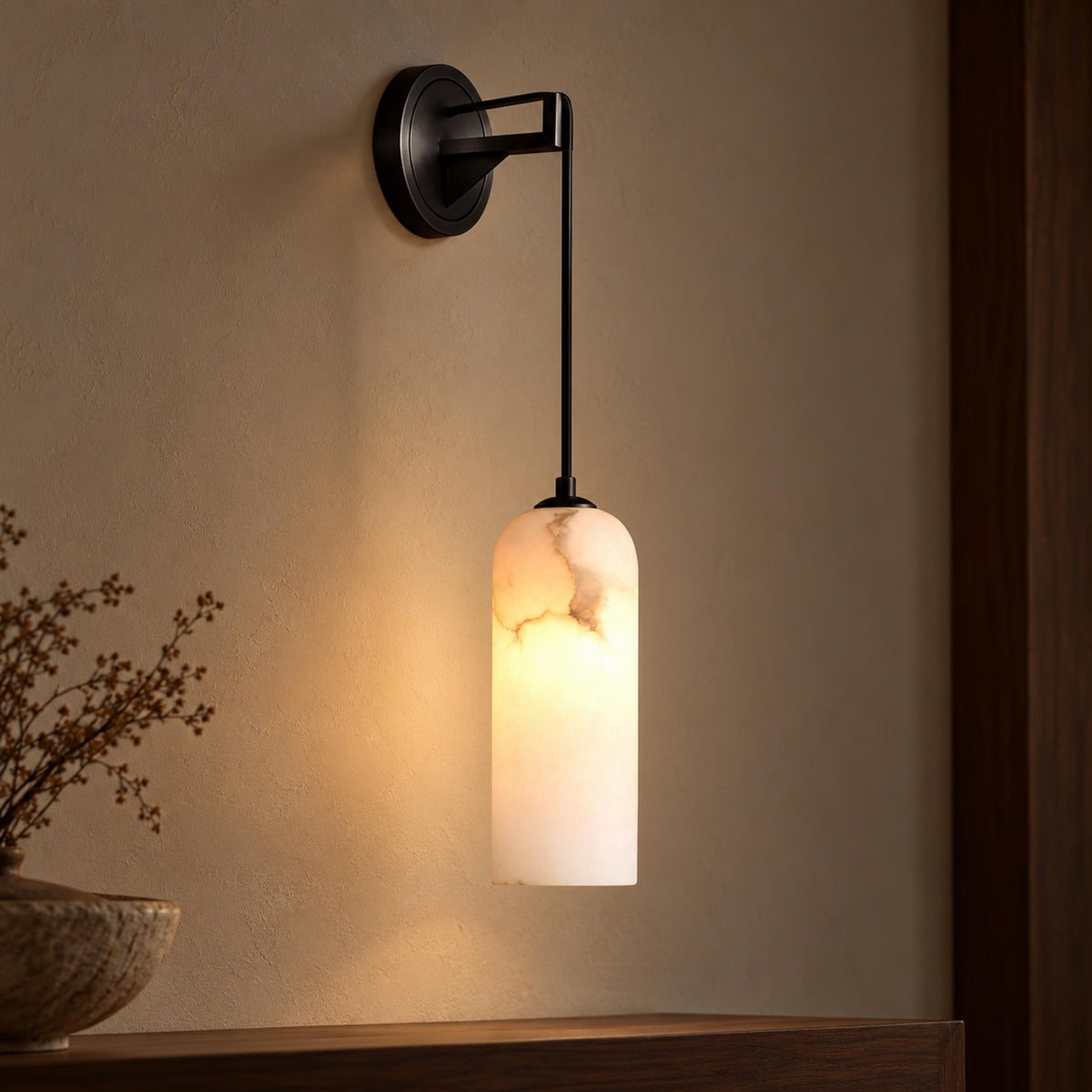 Modern Wall Lamp Wall Mounted Brass Alabaster Shade LED E14 Socket Indoor Lighting