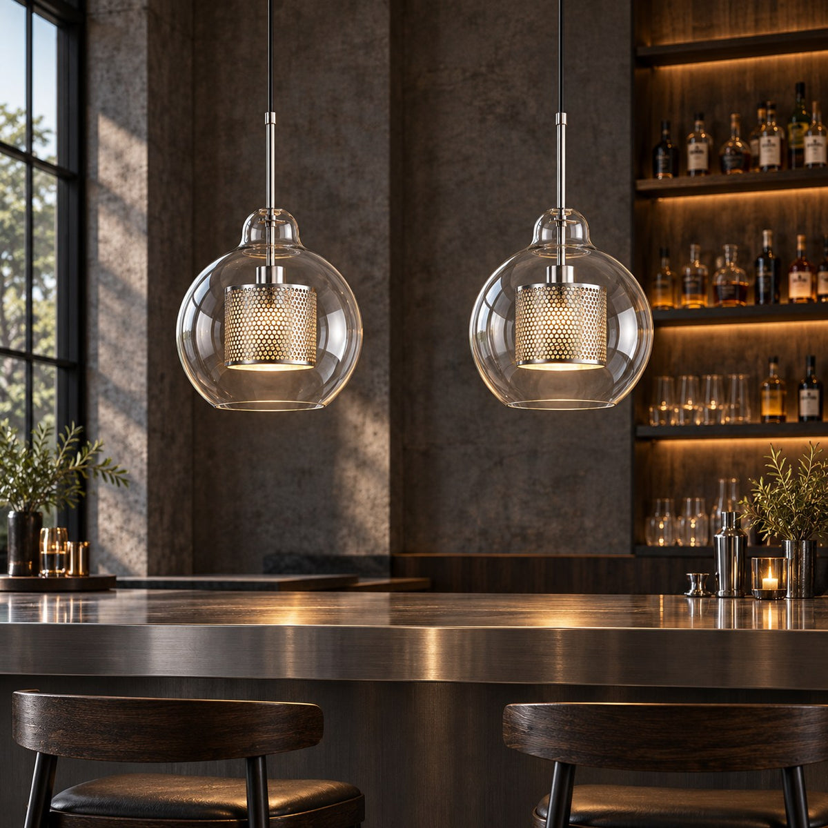 Modern Glass Pendant Light Adjustable Hanging Fixture with LED Technology for Kitchen Island