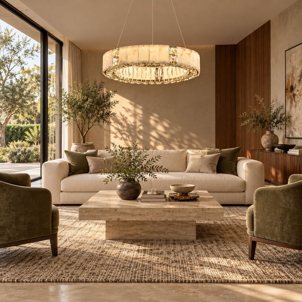 Modern Crystal Chandelier Hanging Light Fixture with Adjustable LED Alabaster Design
