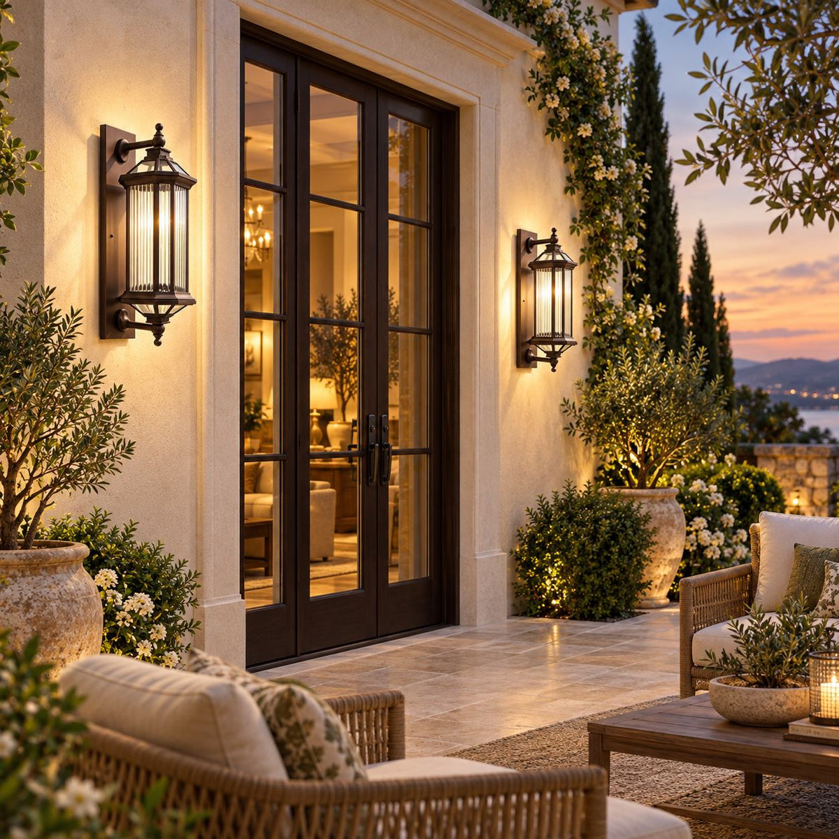Traditional IP65 Outdoor Wall Light with Clear Glass & Bronze Gold Die-Cast Aluminium Frame