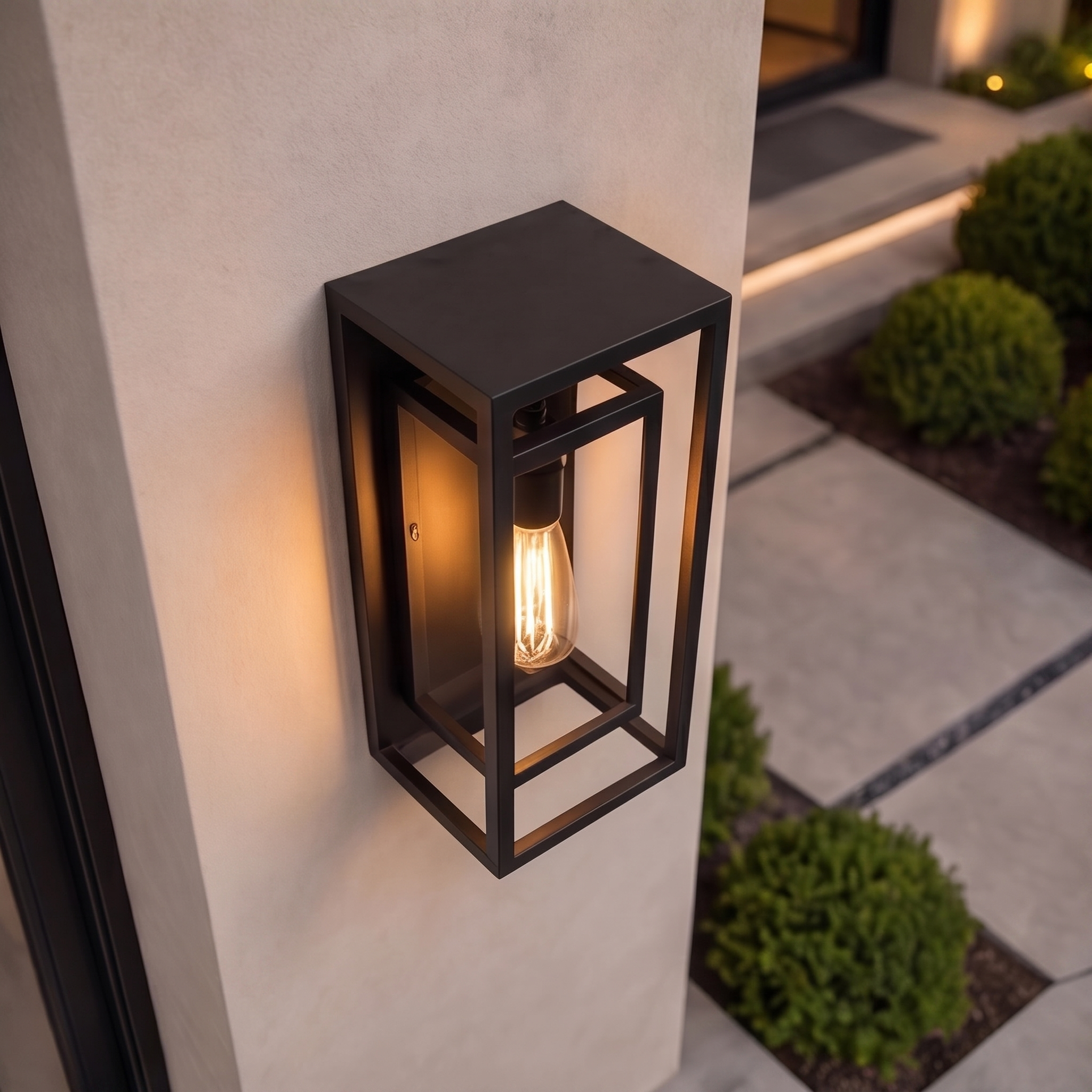 Modern Outdoor Wall Sconce Rectangular Black Aluminum Weatherproof LED Light Fixture