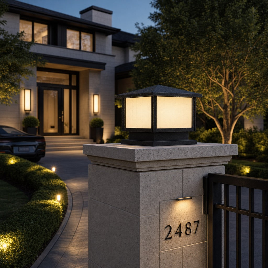 Modern Solar Pillar Light Adjustable Waterproof Aluminum LED Dual Power Supply IP54