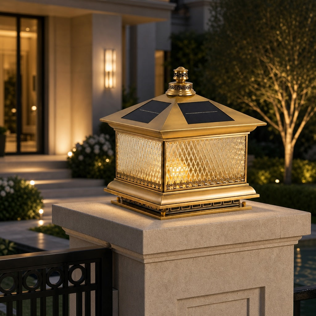 Solar Garden Post Light Modern Aluminum LED Diamond Glass Remote Control Outdoor
