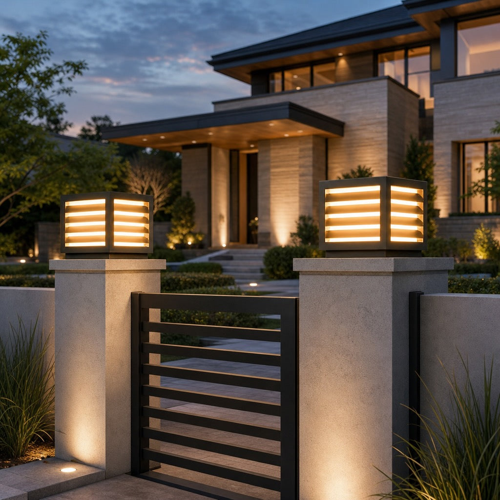 Solar Outdoor Pillar Light Waterproof Aluminum Wall Mounted LED with Warm White Illumination