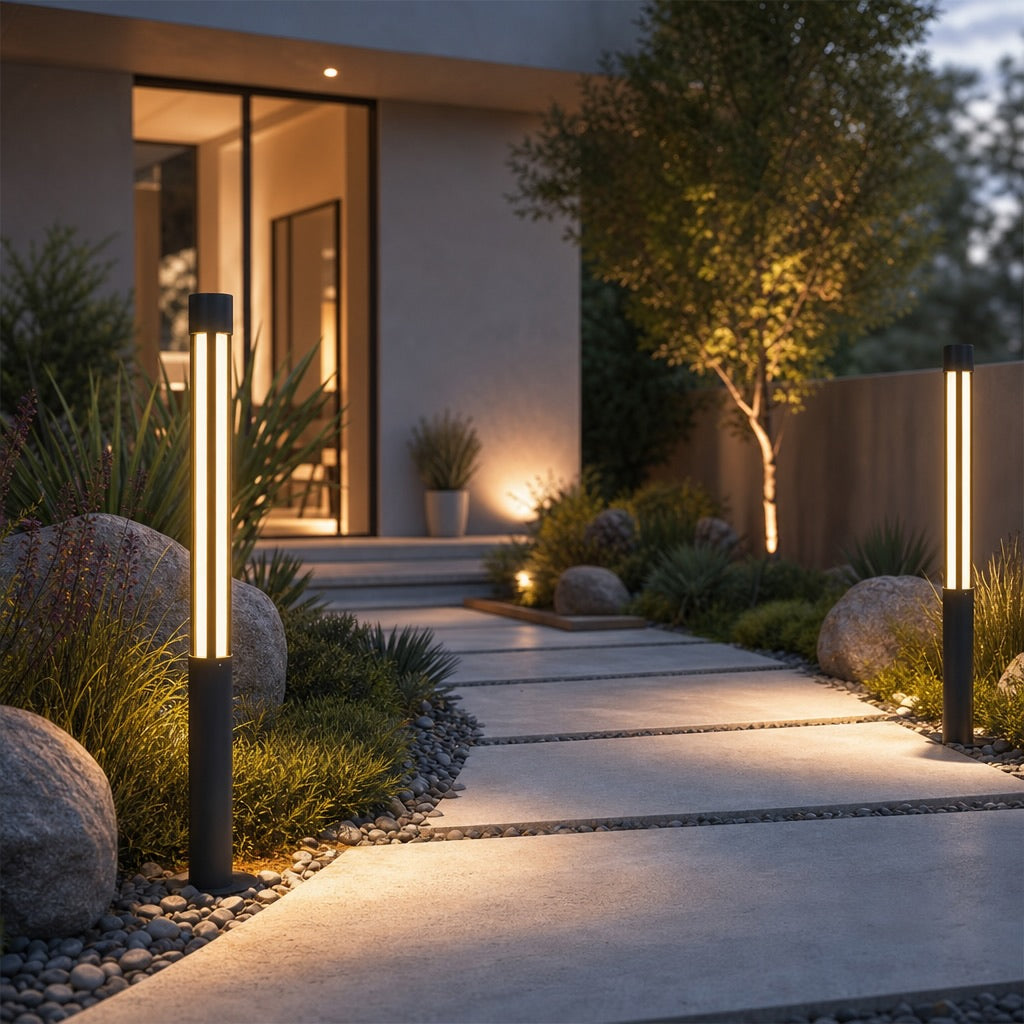 Modern Cylindrical LED Bollard Light Outdoor Waterproof Adjustable Height Die-Cast Aluminum
