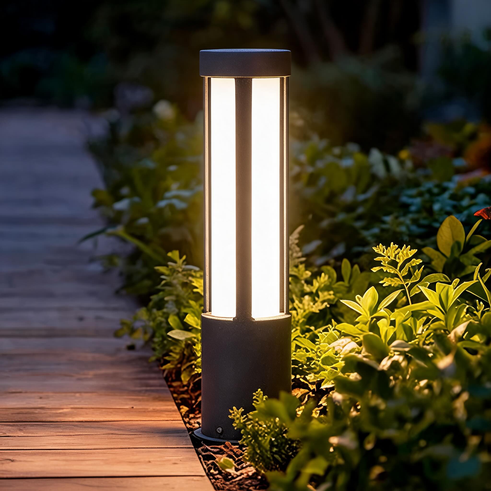 Modern Cylindrical LED Bollard Light Outdoor Waterproof Adjustable Height Die-Cast Aluminum