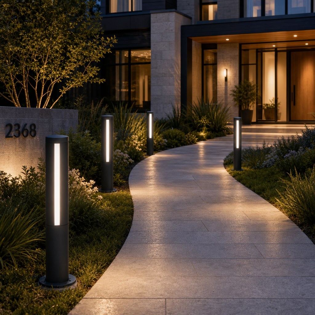 Modern LED Bollard Light Outdoor Fixture Die-Cast Aluminum Waterproof 3000K Ideal for Courtyards