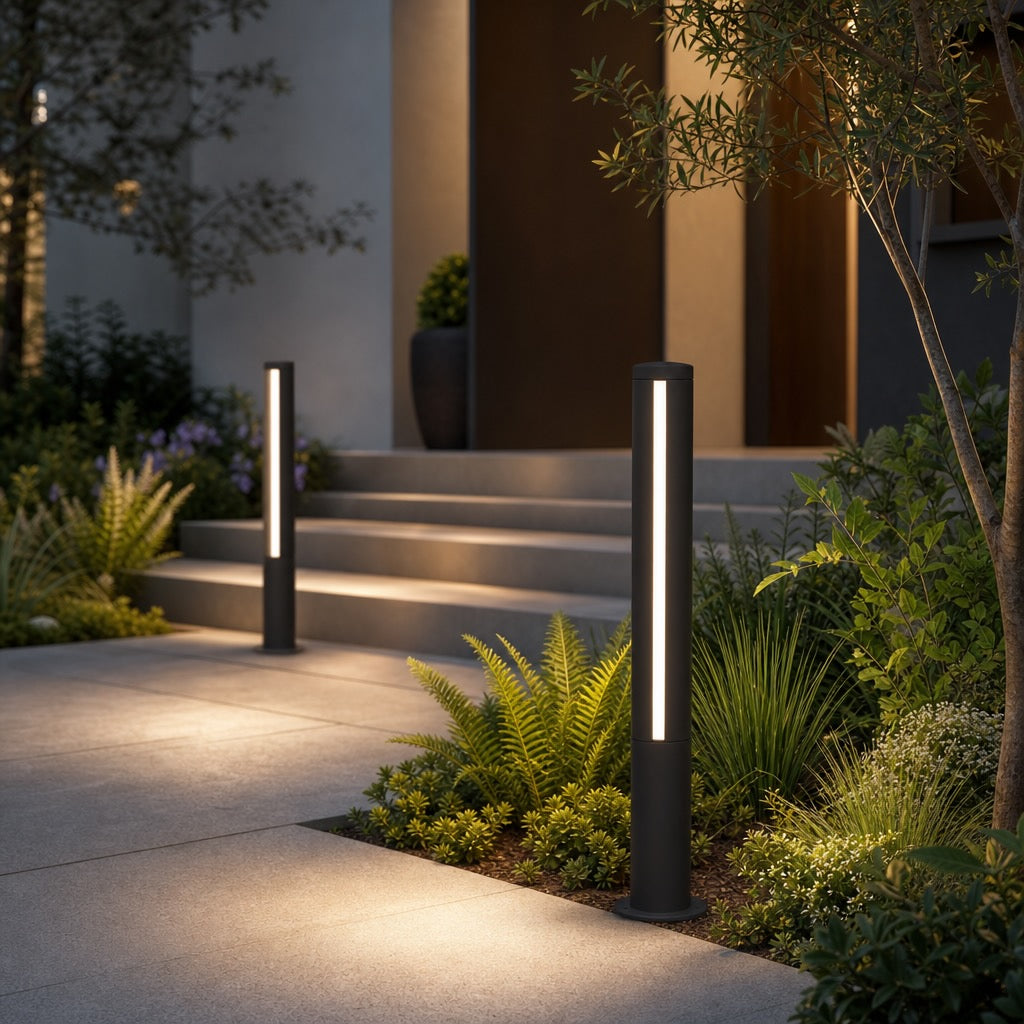 Modern LED Bollard Light Outdoor Fixture Die-Cast Aluminum Waterproof 3000K Ideal for Courtyards