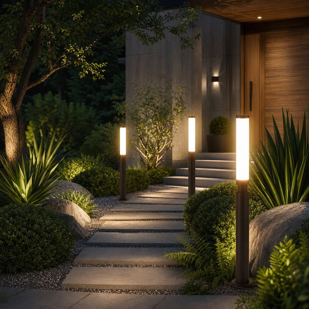 Modern Outdoor Bollard Light Adjustable Height Die-Cast Aluminum LED 3000K Warm White