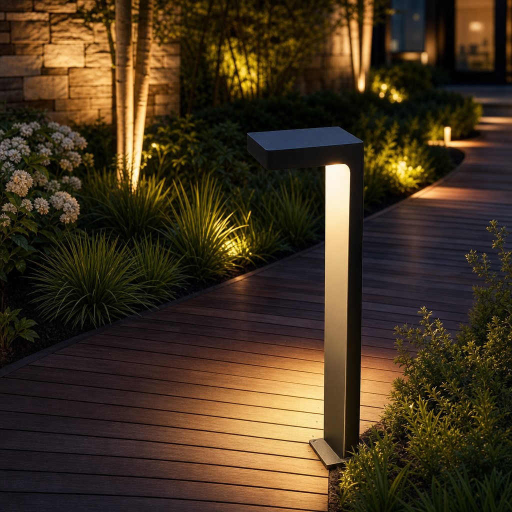 Solar Outdoor Lights Modern Landscape Light Adjustable Height Aluminum Glass LED IP65