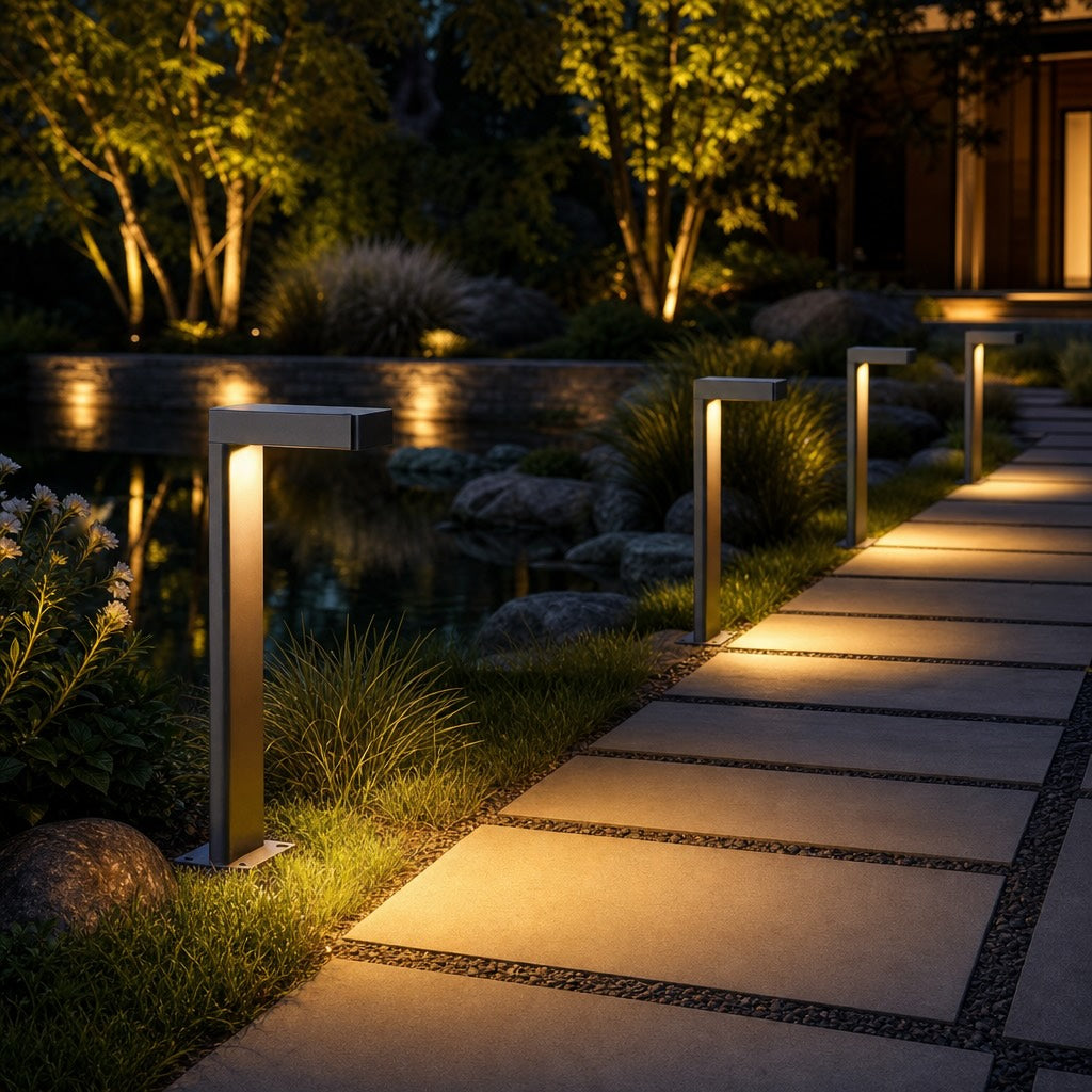 Solar Outdoor Lights Modern Landscape Light Adjustable Height Aluminum Glass LED IP65