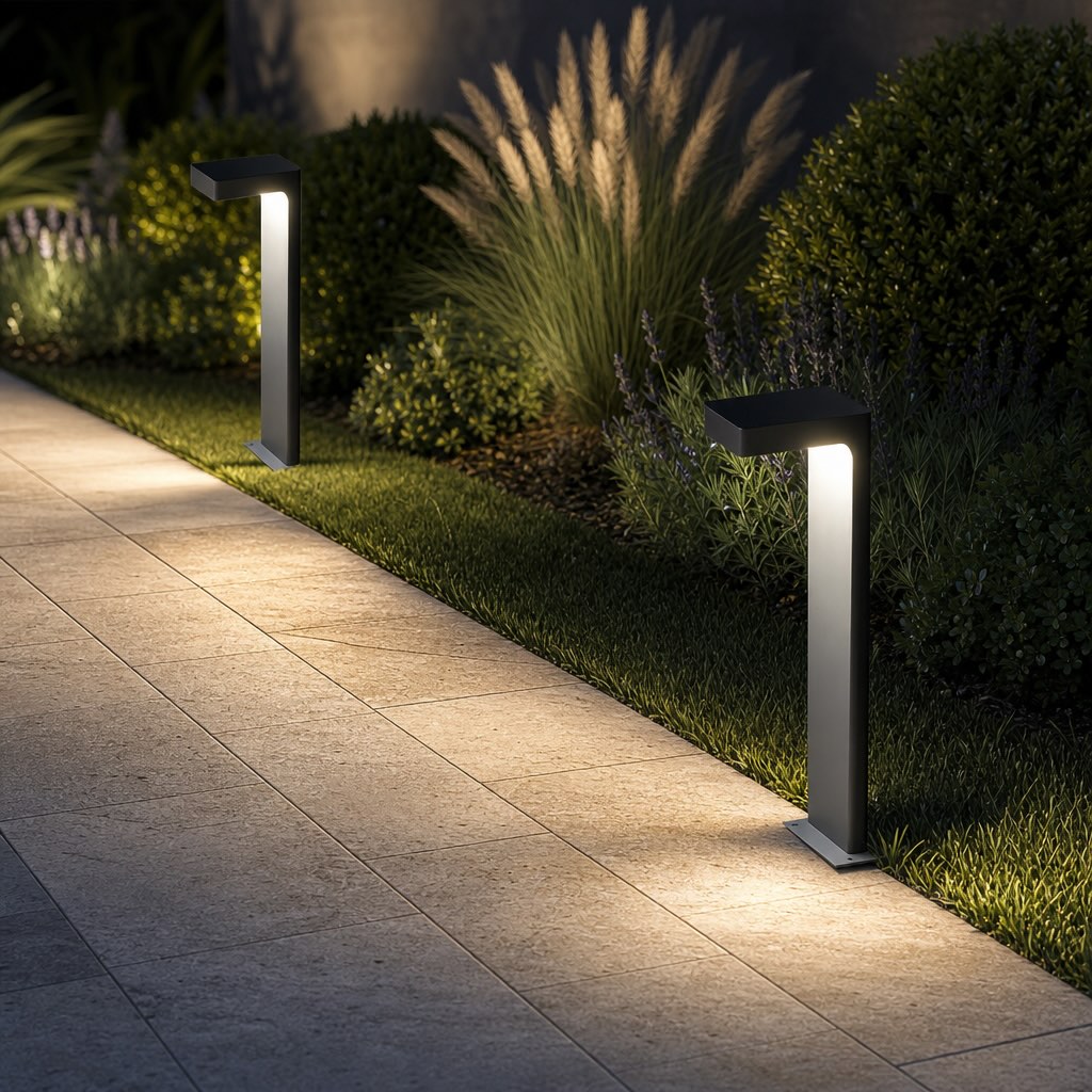 Solar Outdoor Lights Modern Landscape Light Adjustable Height Aluminum Glass LED IP65