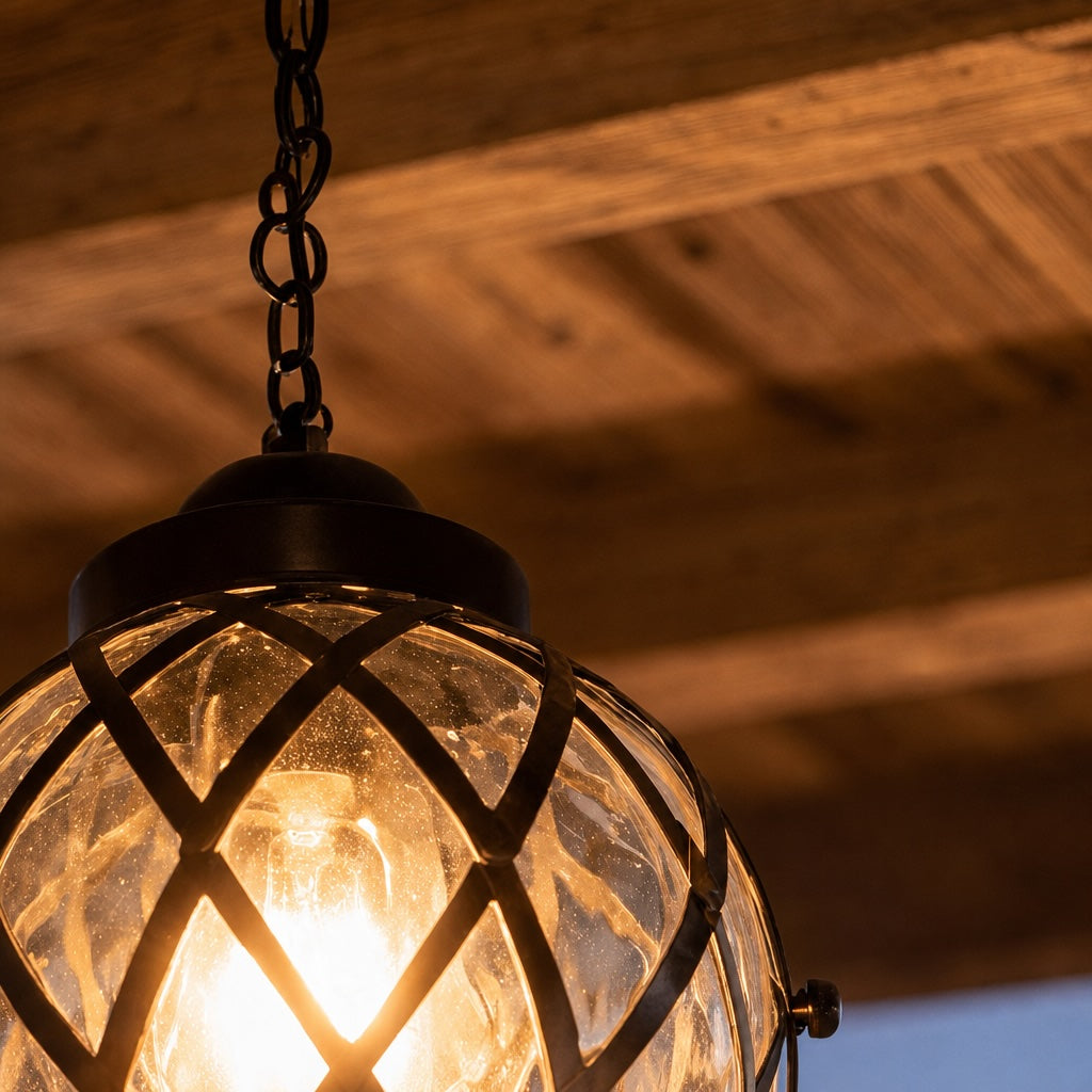 Modern Outdoor Hanging Pendant Light Fixture Aluminum Glass Shade IP54 Rated for Exterior Use