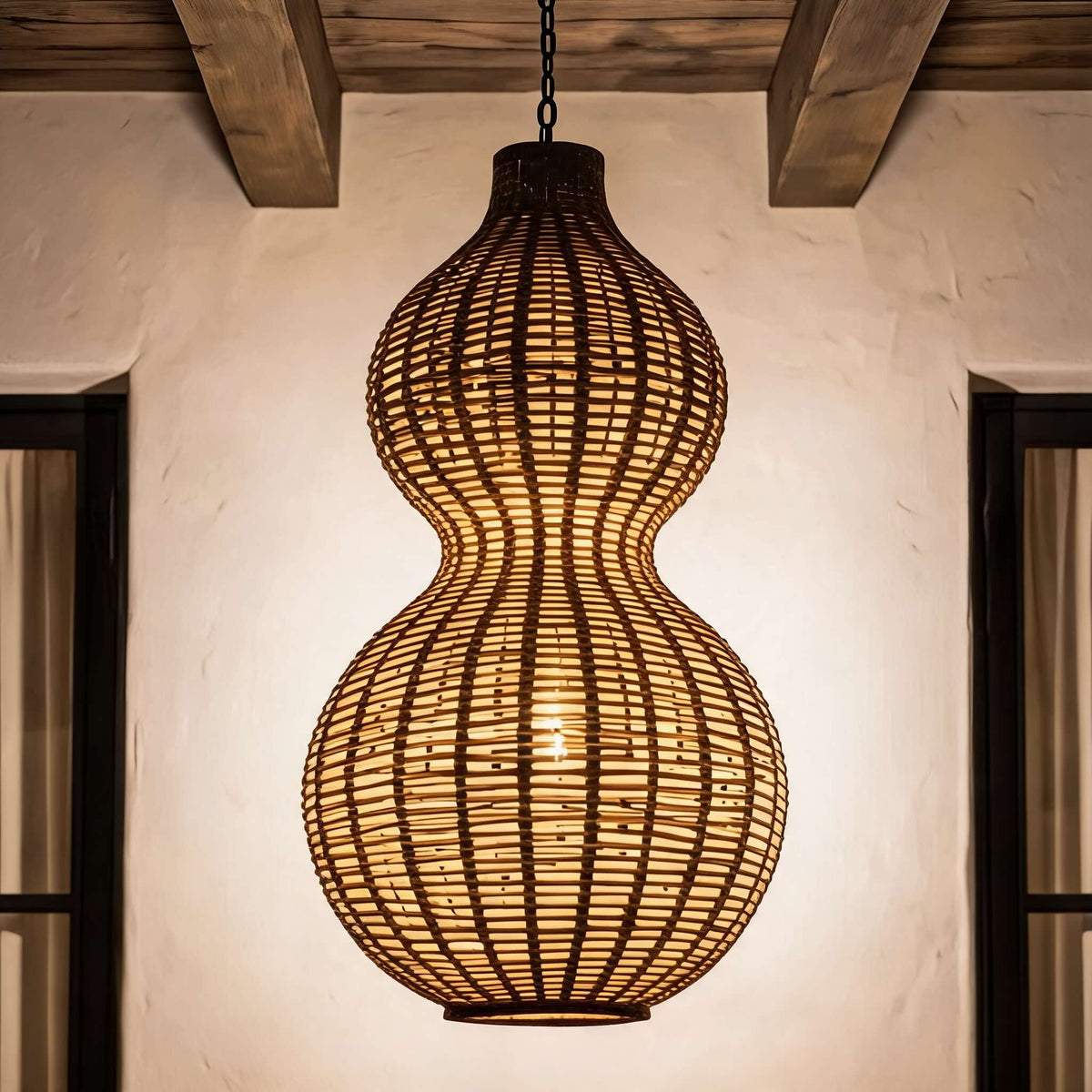 Modern Rattan Pendant Light Hanging Fixture with 12W LED Warm White for Outdoor Use