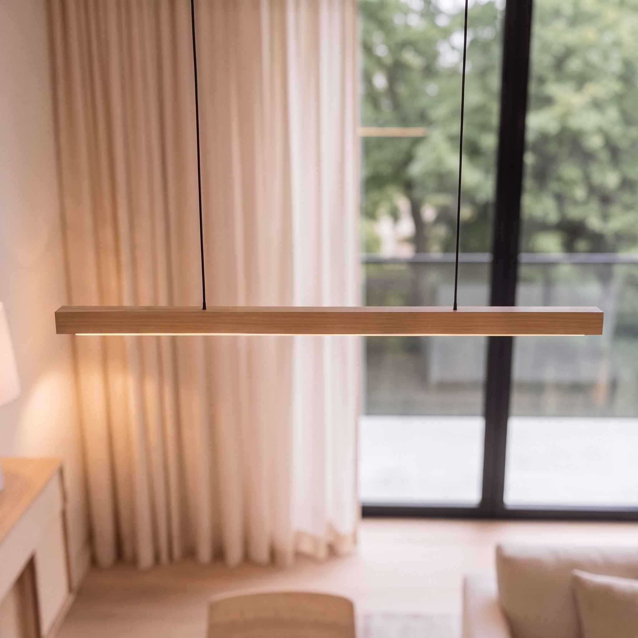 Modern LED Pendant Light Adjustable Hanging Lamp Pine and Black Walnut for Kitchen Island