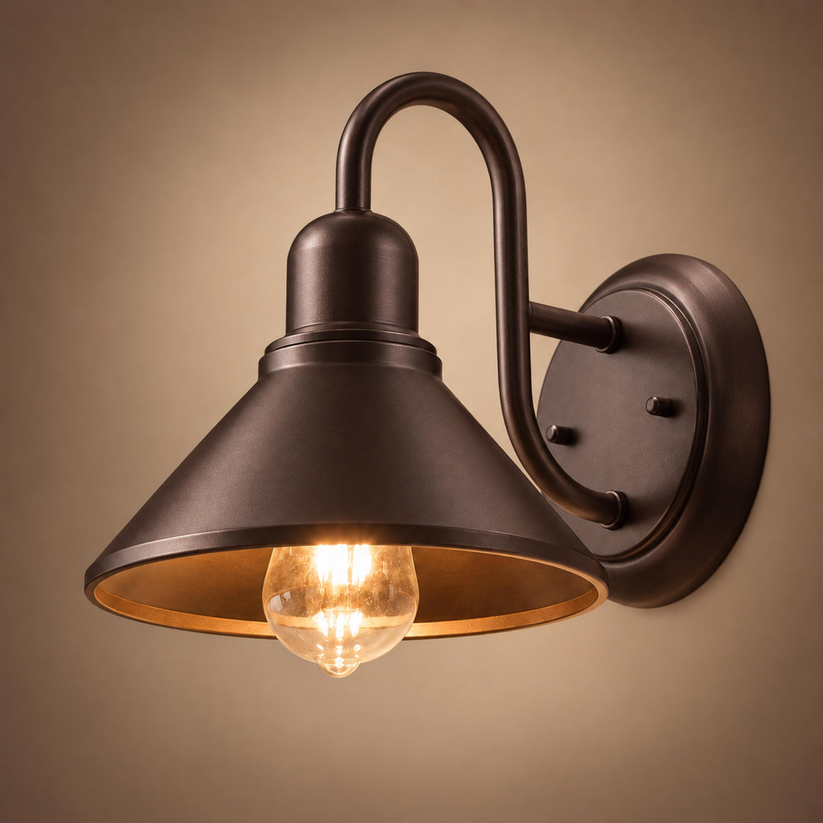Black Outdoor Wall Light Sconce with Caged Metal Shade and LED Compatibility for Exterior Use