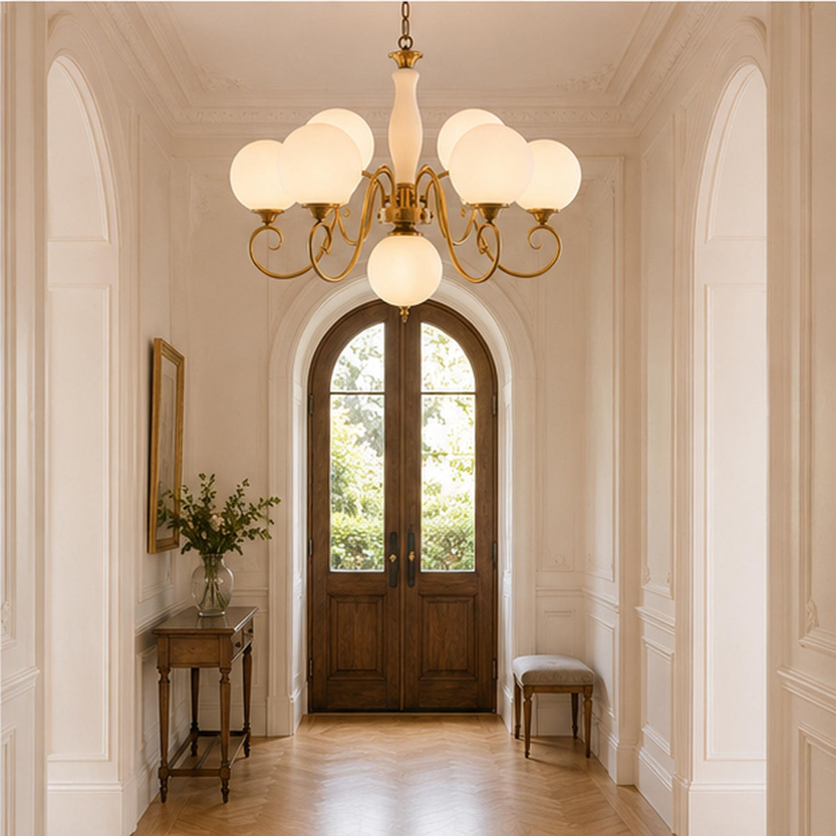 Modern Glass Chandelier Hanging Light Fixture Adjustable Height LED Compatible for Dining Room
