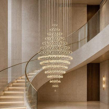 Modern Spiral Chandelier Hanging Fixture Adjustable Chrome Base K9 Crystal LED