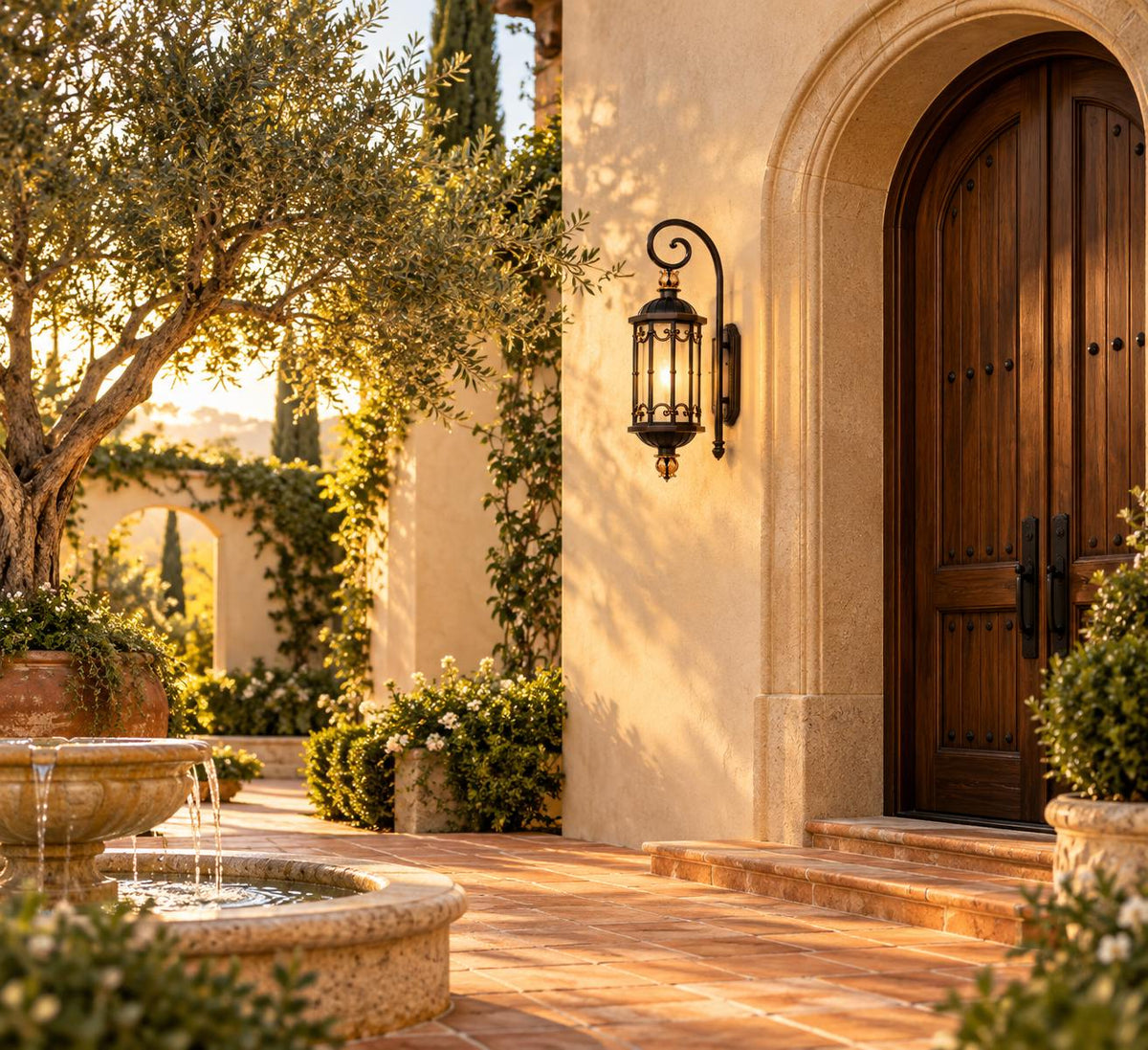 Large Traditional IP65 Outdoor Wall Light with Acid-Etched Glass &amp; Sand Bronze Finish