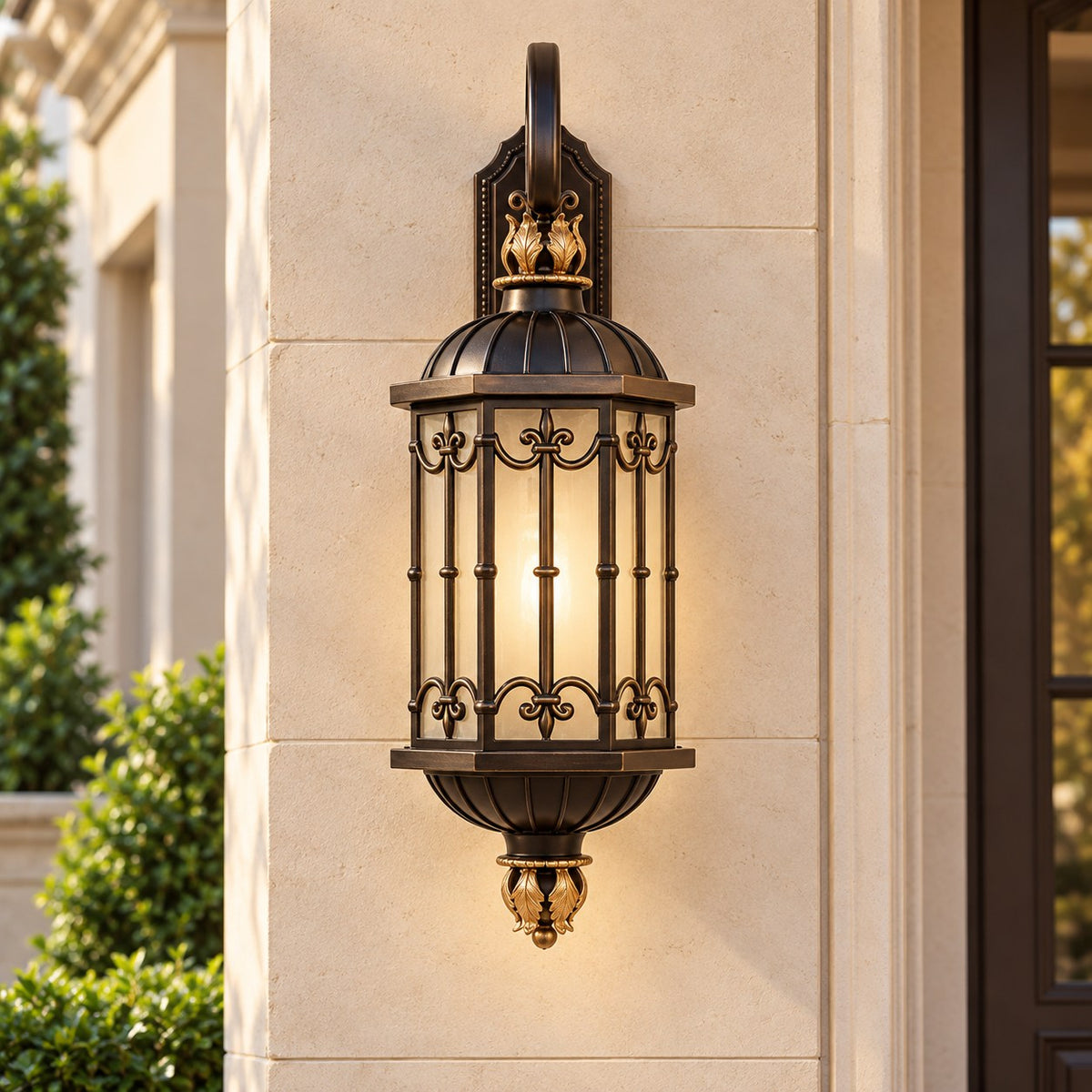 Large Traditional IP65 Outdoor Wall Light with Acid-Etched Glass &amp; Sand Bronze Finish