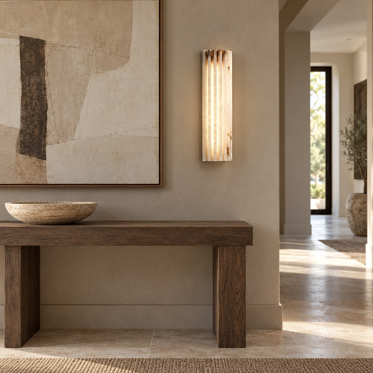 Modern Wall Light Wall Mounted Metal Alabaster Shade Dimmable LED for Contemporary Spaces