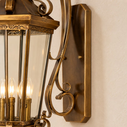 Large Traditional IP65 Outdoor Wall Light with Clear Glass &amp; Brushed Antique Bronze Finish