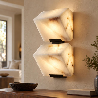 Modern Wall Light Wall Mounted Metal Frame Alabaster Shade LED for Staircase Illumination