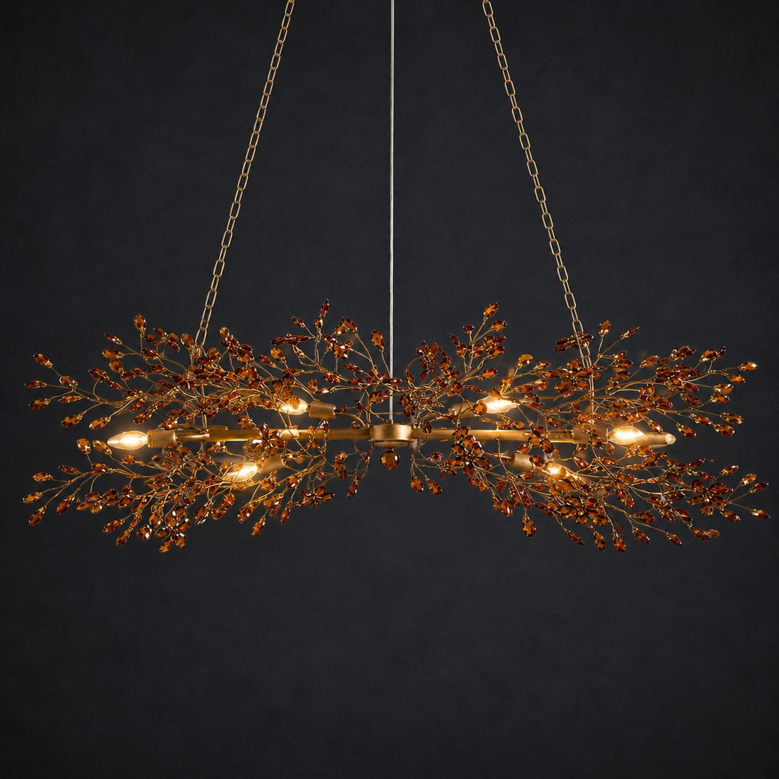 Modern Chandelier Light Hanging Metal and Glass Dimmable 8 Bulb Fixture Adjustable Length