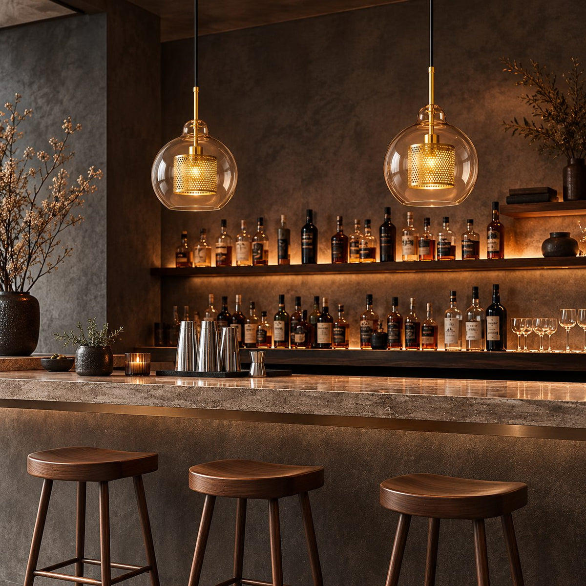 Modern Glass Pendant Light Adjustable Hanging Fixture with LED Technology for Kitchen Island