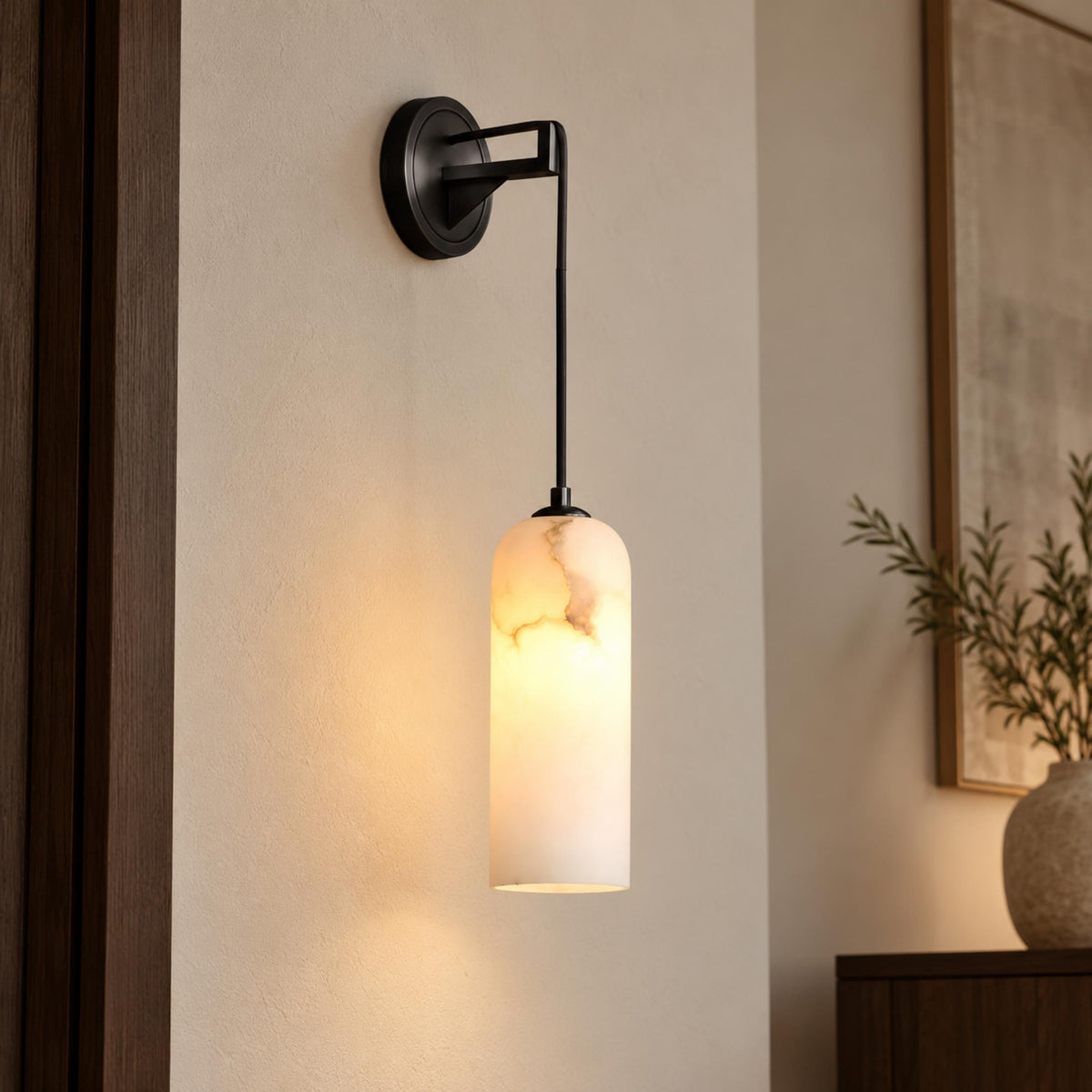 Modern Wall Lamp Wall Mounted Brass Alabaster Shade LED E14 Socket Indoor Lighting