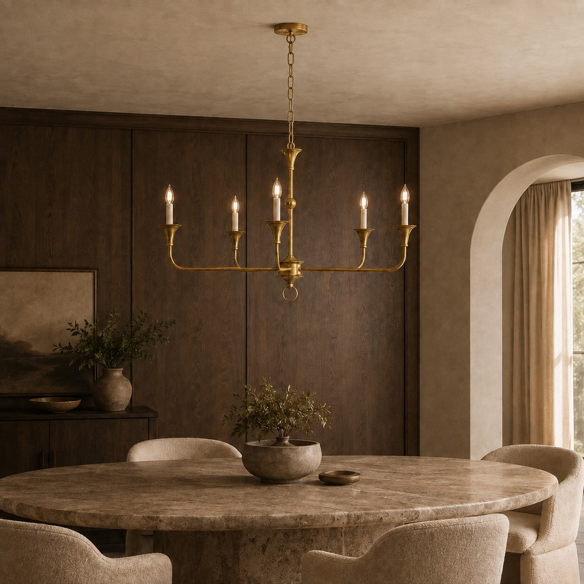 Modern Chandelier 5-Head Adjustable Flush Mount Brass E14 Candelabra Bulbs Exposed Design