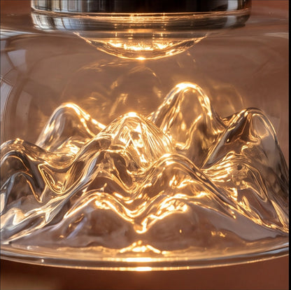 Modern Glass Pendant Lighting Hanging Fixture with Iron Frame and Textured Interior for Warm Illumination