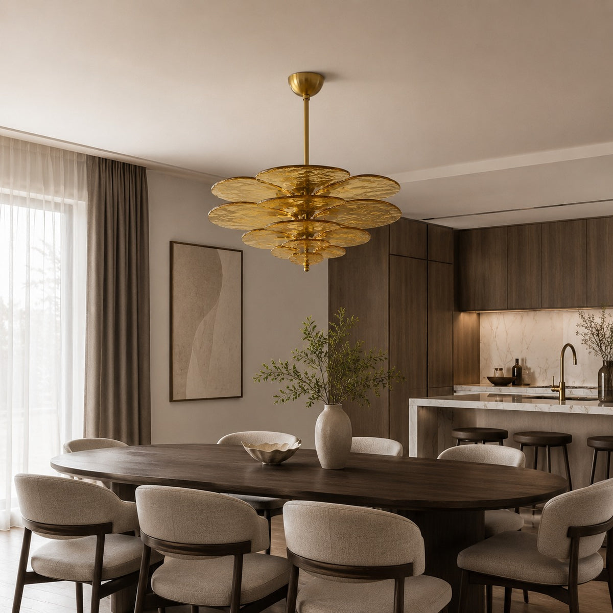 Modern Glass Chandelier with Lotus Leaf Design Ceiling Mounted Elegant Indoor Lighting