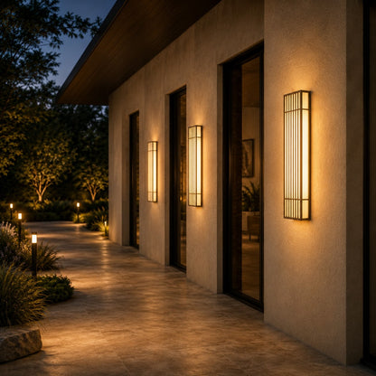 Modern Rectangle Outdoor Wall Light IP65 Waterproof Stainless Steel LED Vertical Grid Design