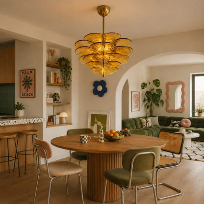 Modern Glass Chandelier with Lotus Leaf Design Ceiling Mounted Elegant Indoor Lighting