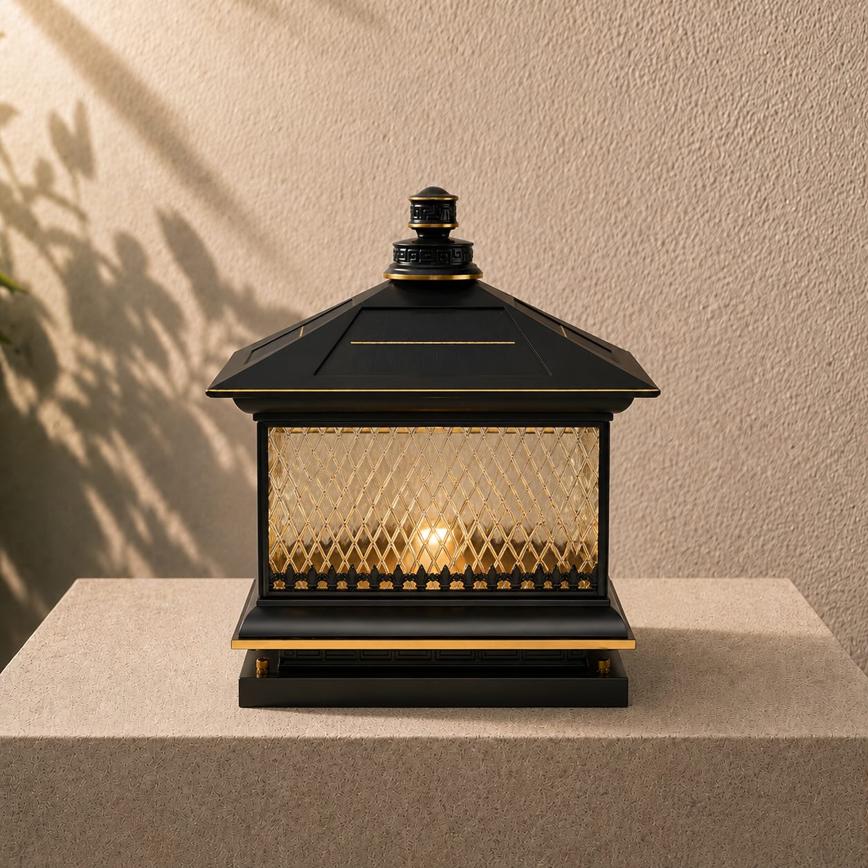 Solar Garden Post Light Modern Aluminum LED Diamond Glass Remote Control Outdoor