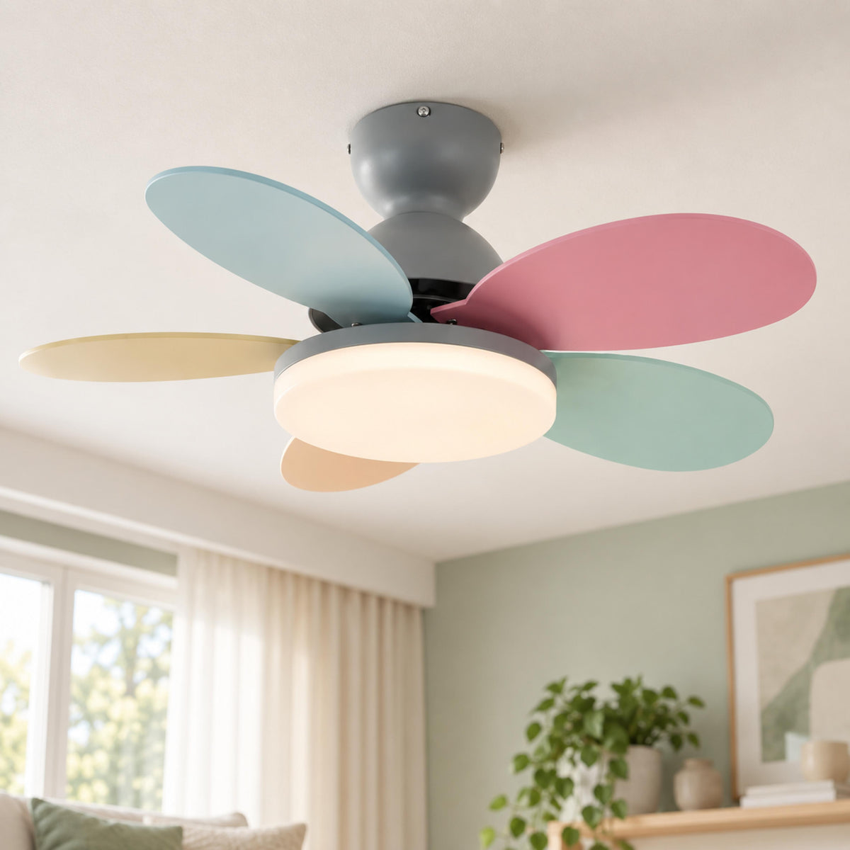 Modern Flush Mount Ceiling Fan with Lights Integrated LED Whisper-Quiet DC Motor