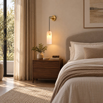 Modern Wall Lamp Wall Mounted Brass Alabaster Shade LED E14 Socket Indoor Lighting