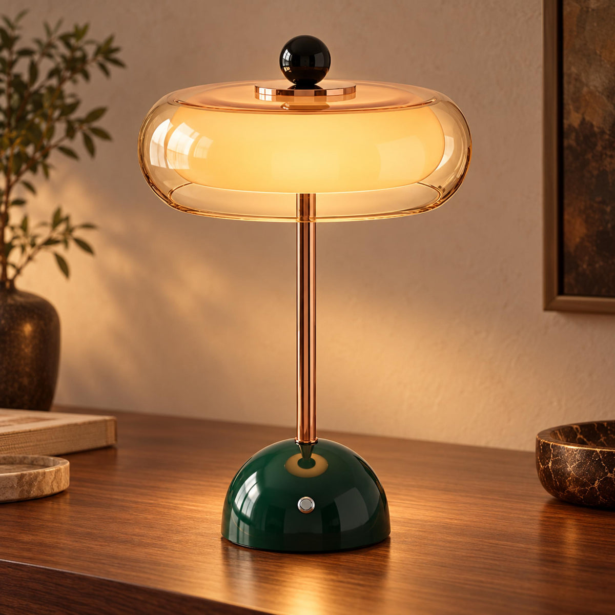 Contemporary Table Lamp Cordless Metal and Fabric Adjustable Brightness for Bedside Use