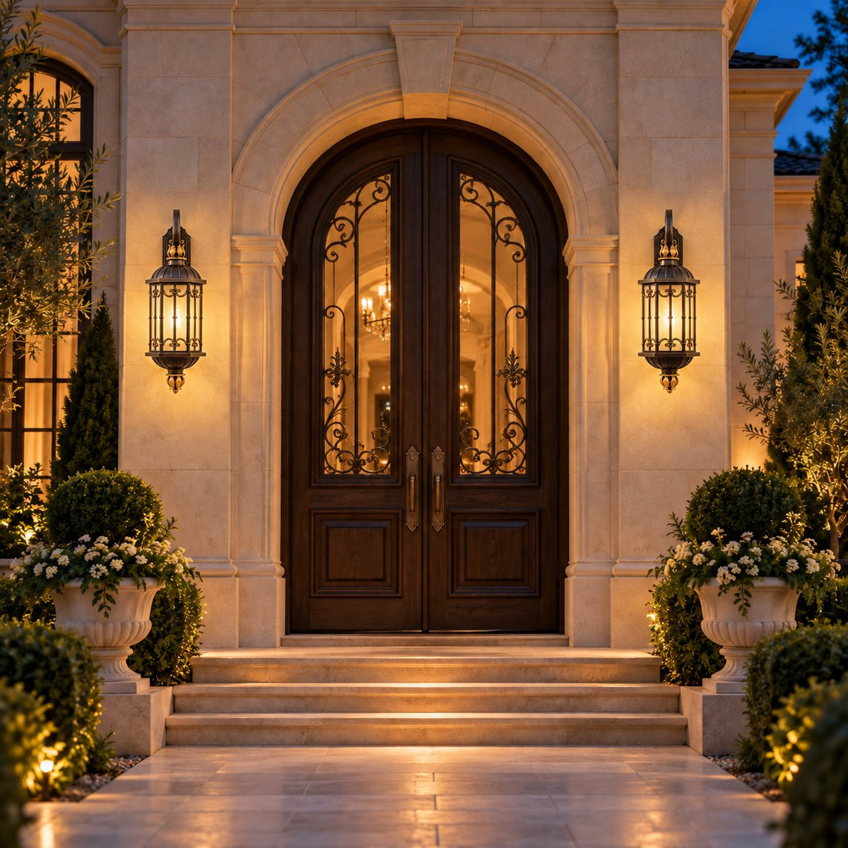 Large Traditional IP65 Outdoor Wall Light with Acid-Etched Glass &amp; Sand Bronze Finish