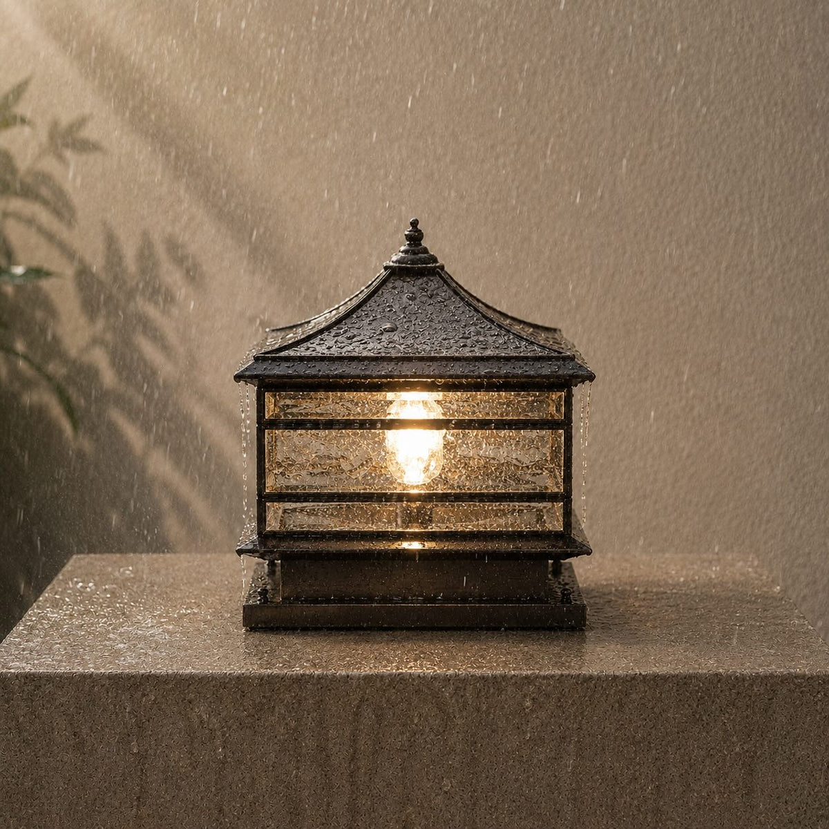 Solar Outdoor Wall Light with Vintage Copper Finish and Waterproof Tempered Glass LED Illumination