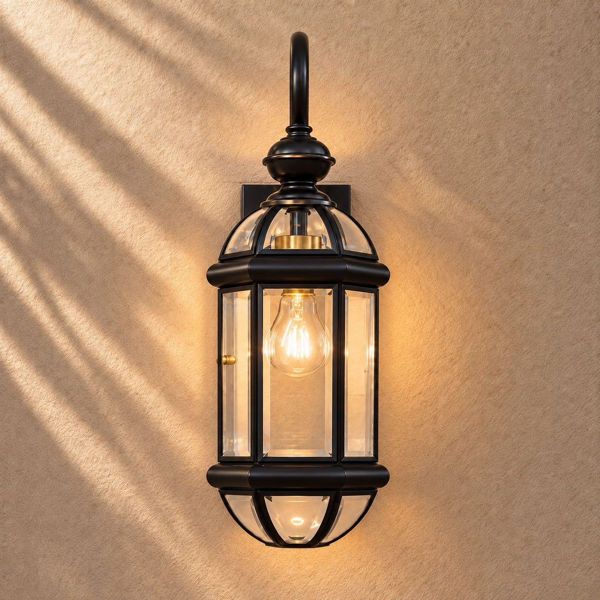Vintage Outdoor Wall Light Brass Construction Clear Glass Shade Hardwired Waterproof IP56