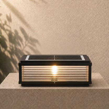 Solar Outdoor Pillar Light Modern Die-Cast Aluminum Ribbed Glass LED Adjustable Design