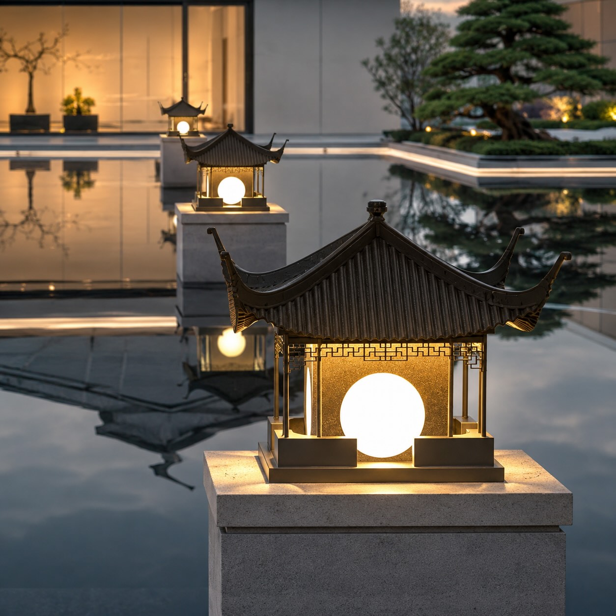 Modern Outdoor Pillar Lamp Waterproof Hardwired Design for Garden Pathway Lighting