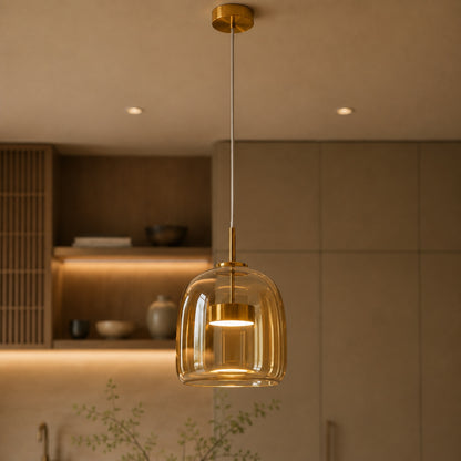 Modern Hanging Pendant Light Adjustable Black Iron Frame Hand-Blown Glass LED