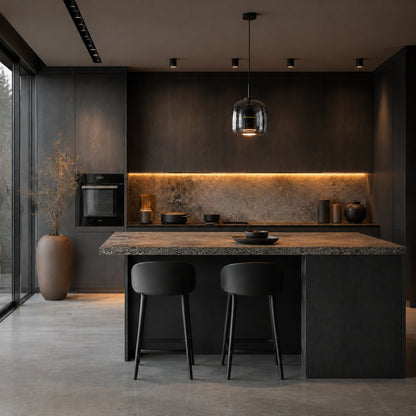 Modern Hanging Pendant Light Adjustable Black Iron Frame Hand-Blown Glass LED