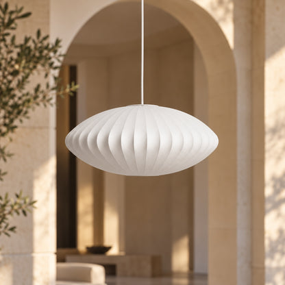Modern Pendant Lighting Adjustable Height Steel Wireframe Silk Shade Dimmable Light