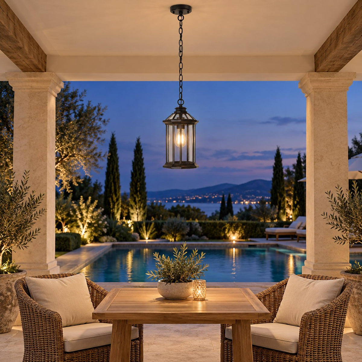 Traditional IP65 Outdoor Pendant Light with Clear Glass – Black Hanging Lantern