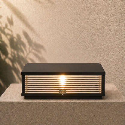 Solar Outdoor Pillar Light Modern Die-Cast Aluminum Ribbed Glass LED Adjustable Design