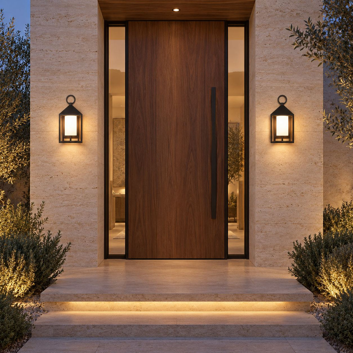 Modern Rustic Outdoor Wall Light Rectangular Lantern Die-Cast Aluminum LED 3000K Waterproof